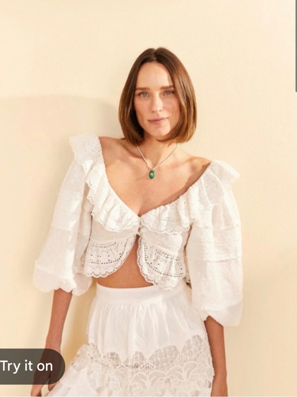 Free People Women’s White Eyelet Ruffle Crop Top